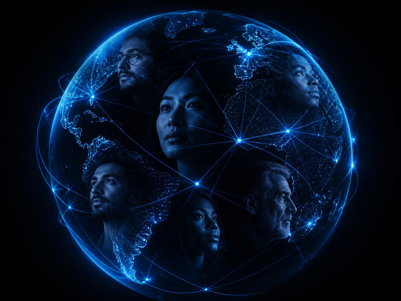 Portraits qui se ressemblent connectés à travers le globe